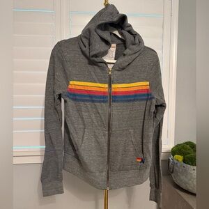 Aviator Nation Gray Hoodie with Yellow & Orange Stripe Accent
